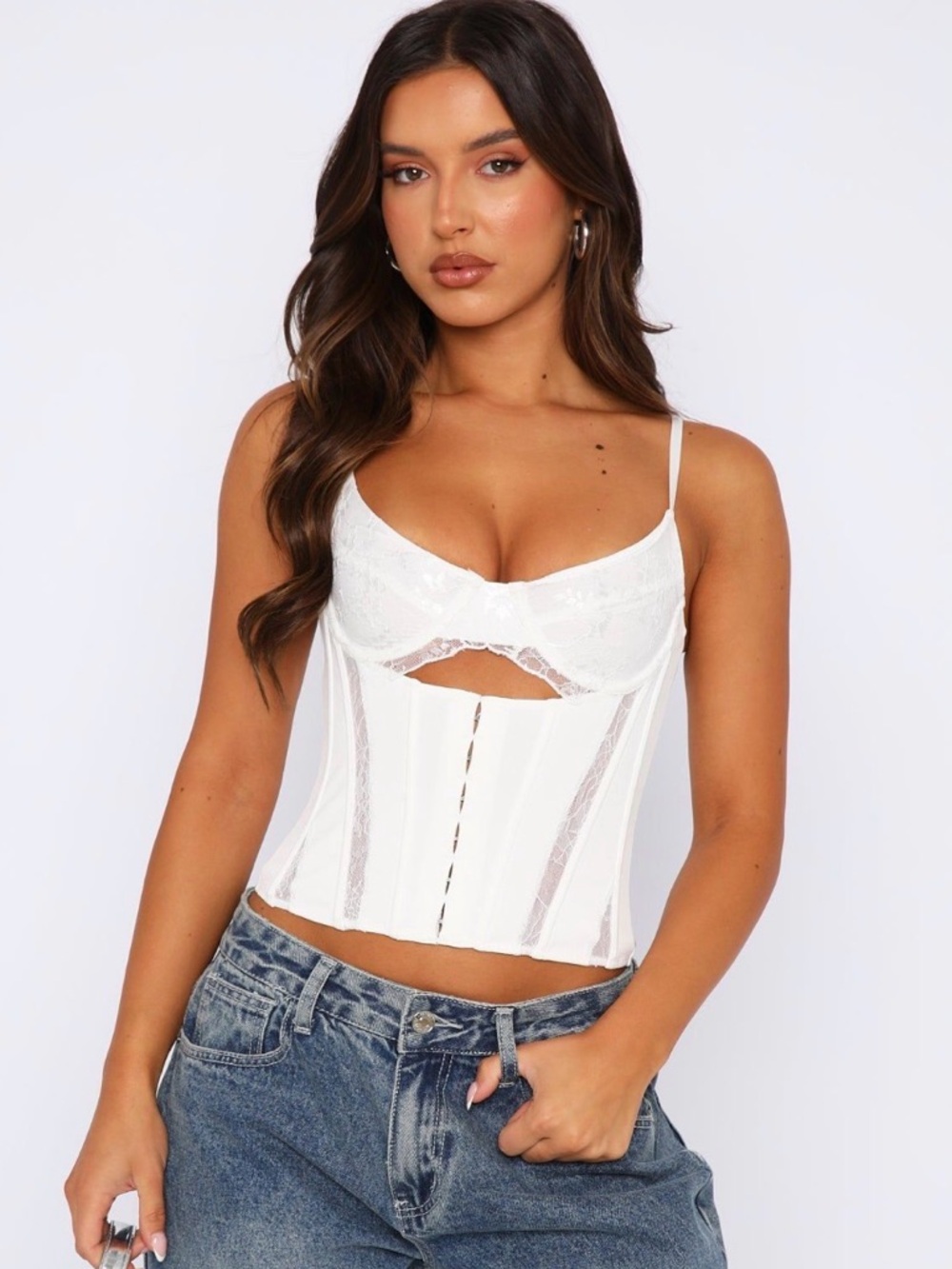 White Fox Boutique White Lace Corset Crop Top
